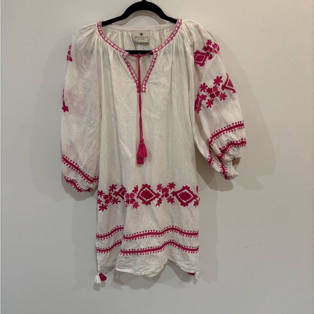 Benaras by Citrus Linen Embroidered Boho Mini Dress